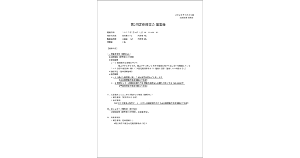 2025年7月26日第二回理事会議事録