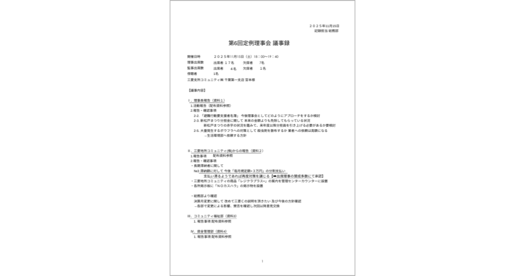 第６回定例理事会議事録